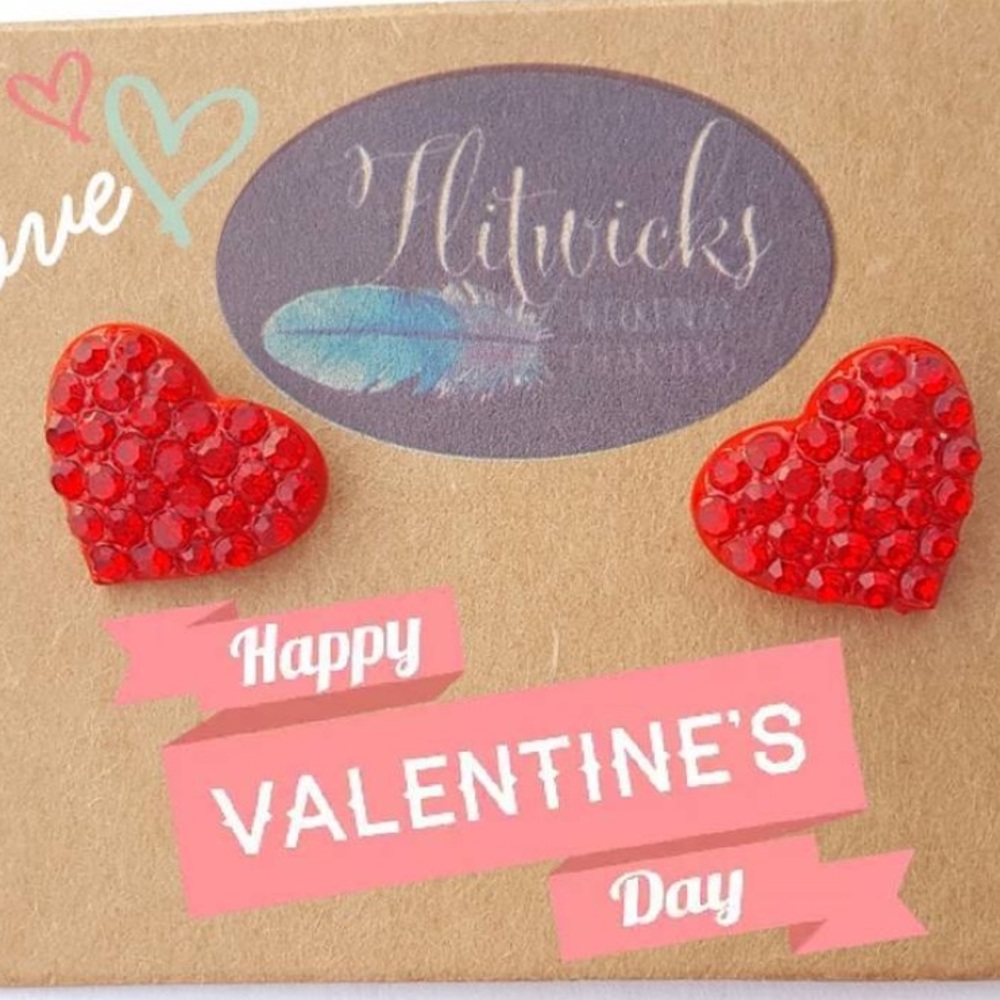 Red Rhinestone Heart Earrings